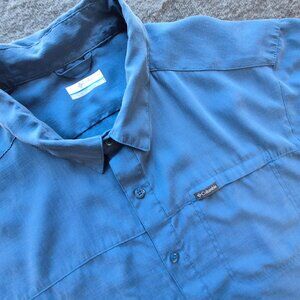 Columbia Mens Shirt XL Short Slv Dusky Blue Sueded finish Camping Hiking Casual
